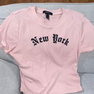Pink New York cropped t shirt